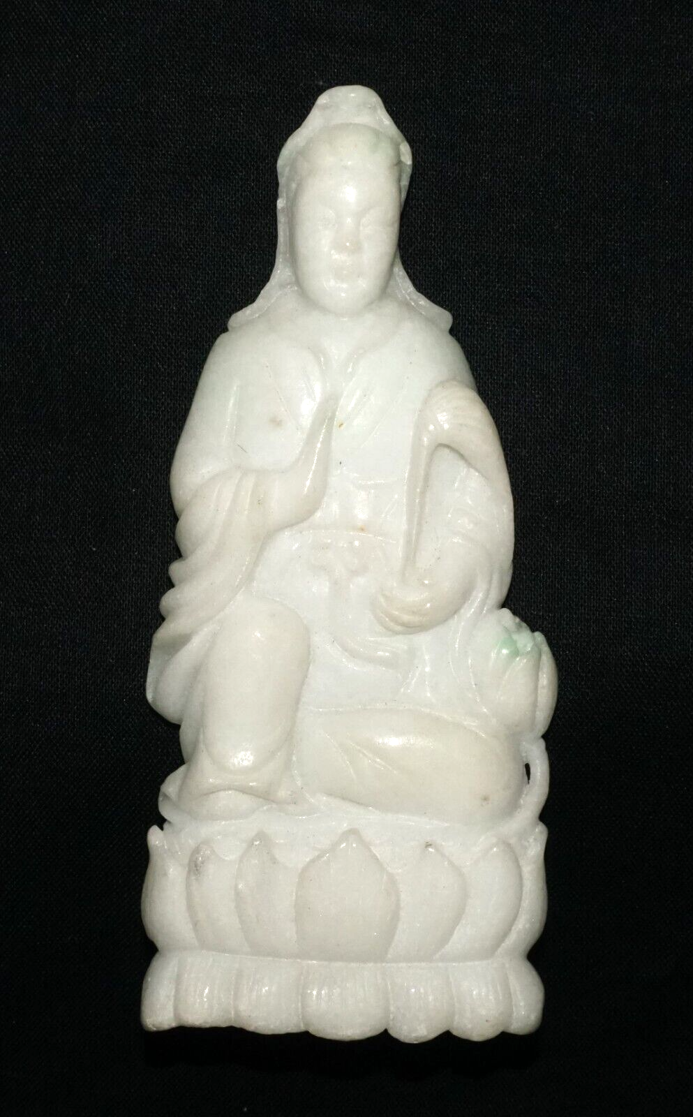 Vintage Chinese White Jadeite Jade Kwan Yin on a Lotus Base (Les)L21