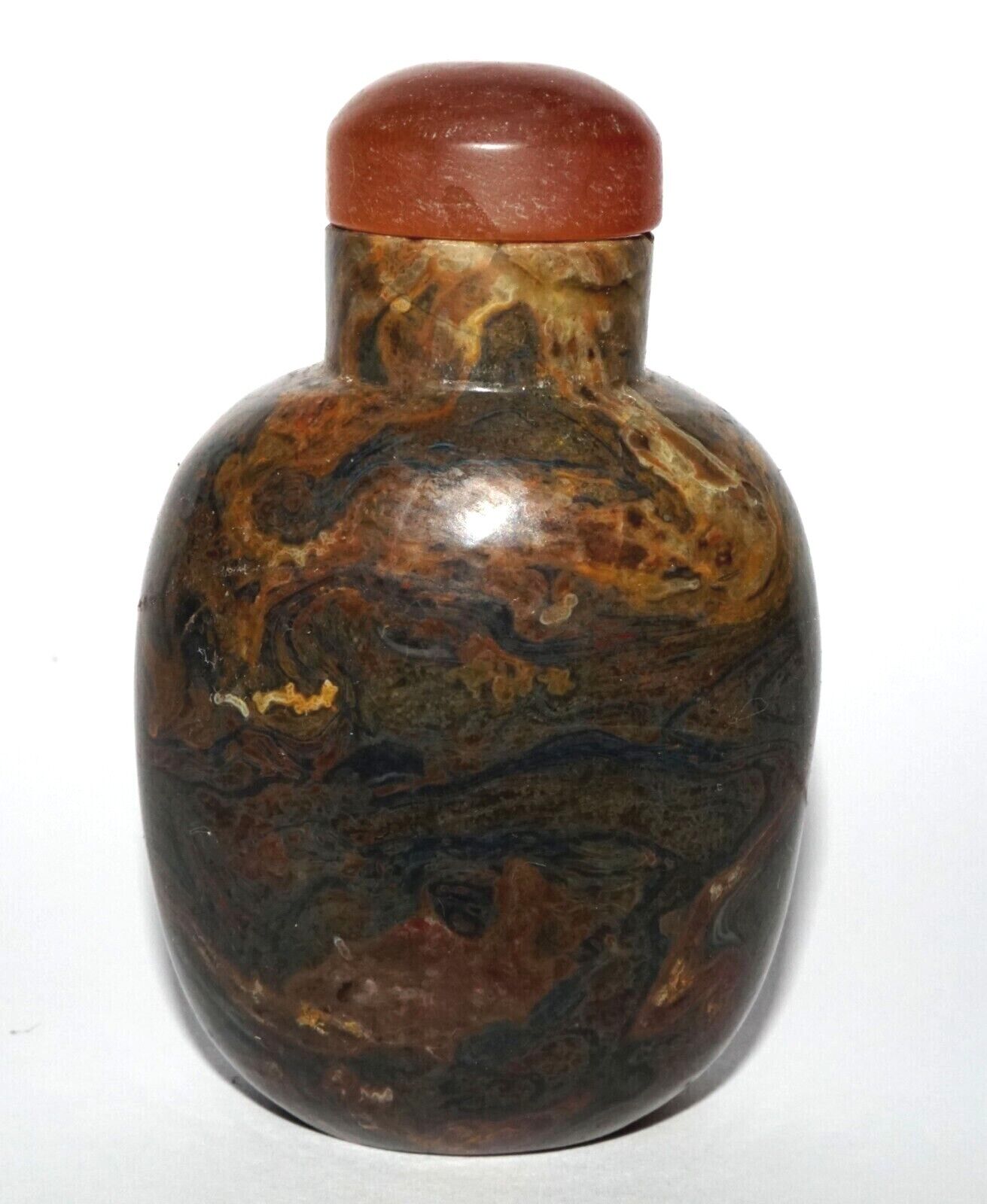 Vintage Chinese Unknown Hard Stone Snuff Bottle w. Garnet Stopper (LeS) G12