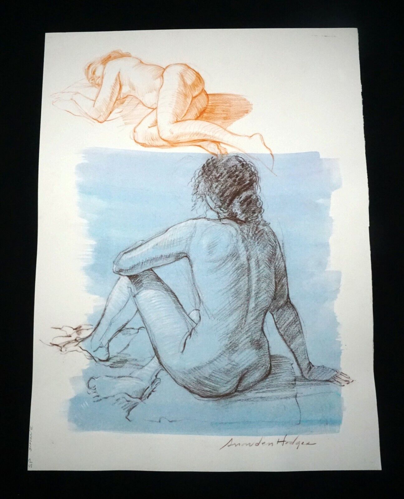 Hawaii Mixed Media Wash Painting Seated Female Nude Snowden Hodges (Sho)#133