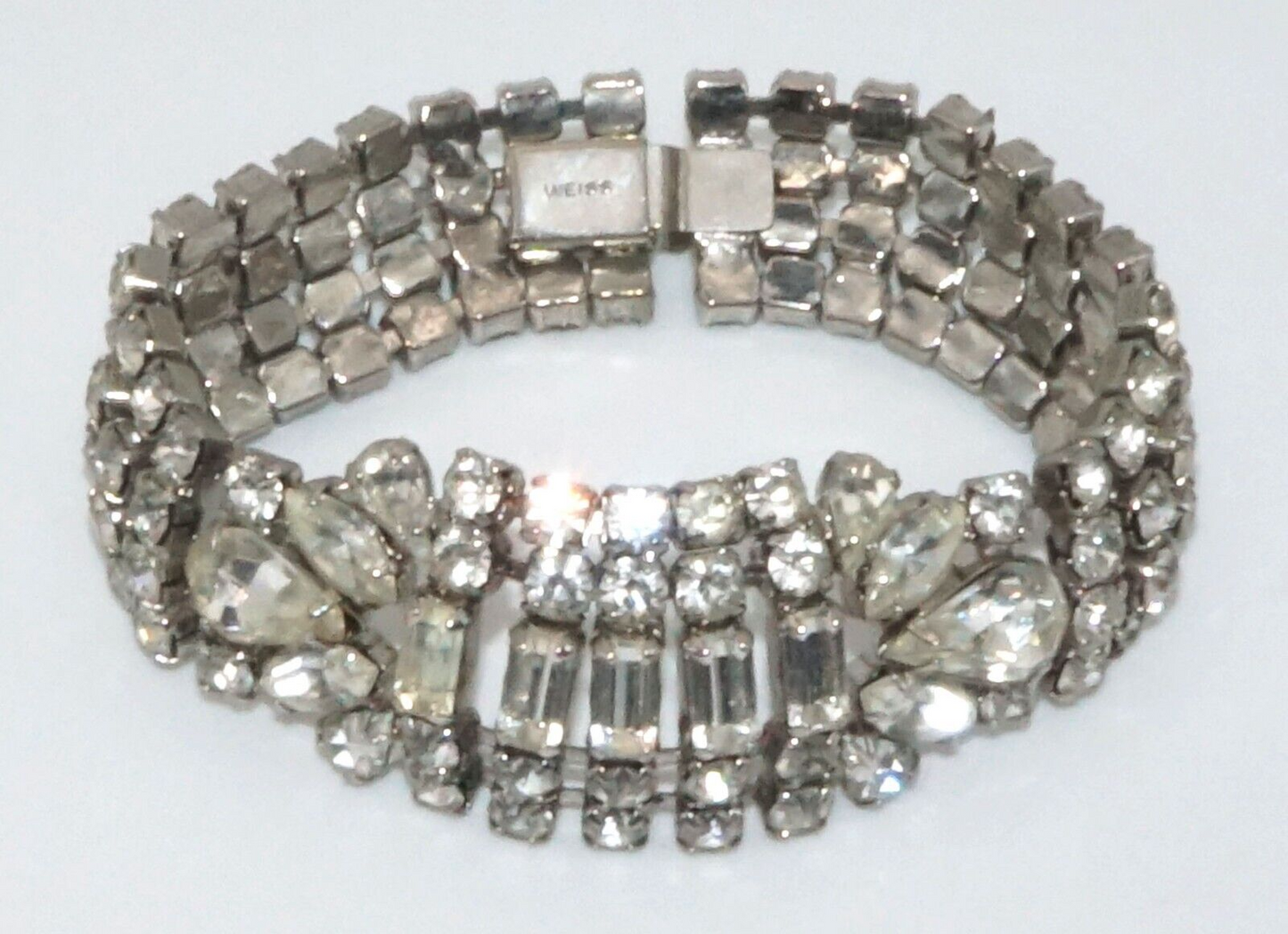 Vintage Weiss Rhinestone Bracelet w Round & Baguette Stones (McC)