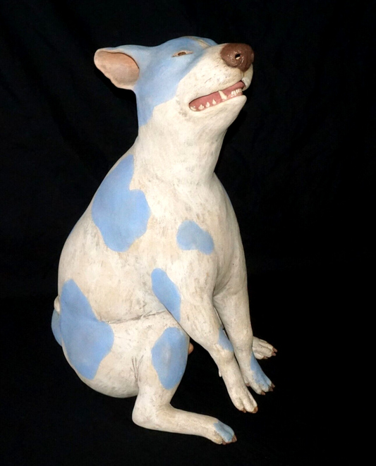 Hawaii Pottery Sculpture Blue Spotted Puppy Dog by Esther Shimazu (B.1957)(McA)