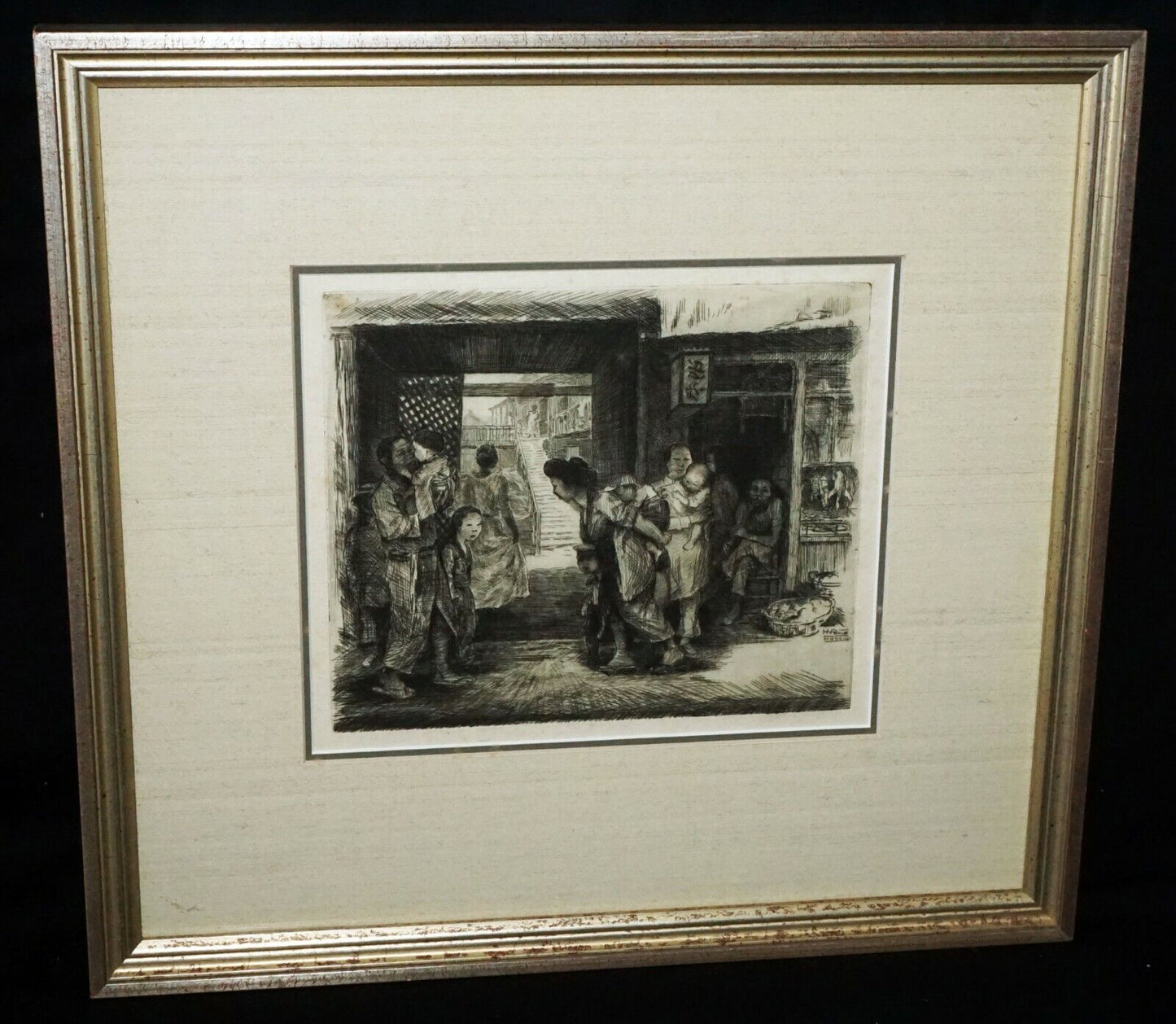 1920s Hawaii Etching Print "Chinatown" by Horatio Nelson Poole (1884-1949)(CWo)