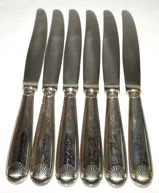 6Pc France Silver Plated Dinner Knives Lot Shell Vendome Pat Christofle (NiC) L1