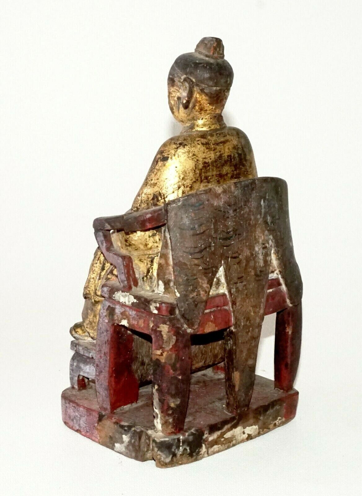 17/18C Chinese Gilt Wooden Folk Carving Seated Deity (MeE)