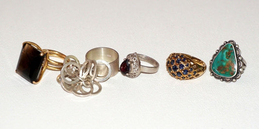 5x Vtg Sterling Silver/Gold Rings w Quartz Garnet Turquoise Sapphires(NoN)R39