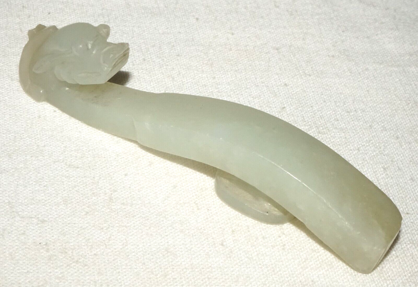 Antique Chinese Grey Green Nephrite Jade Dragon Belt Hook (UVi)#20