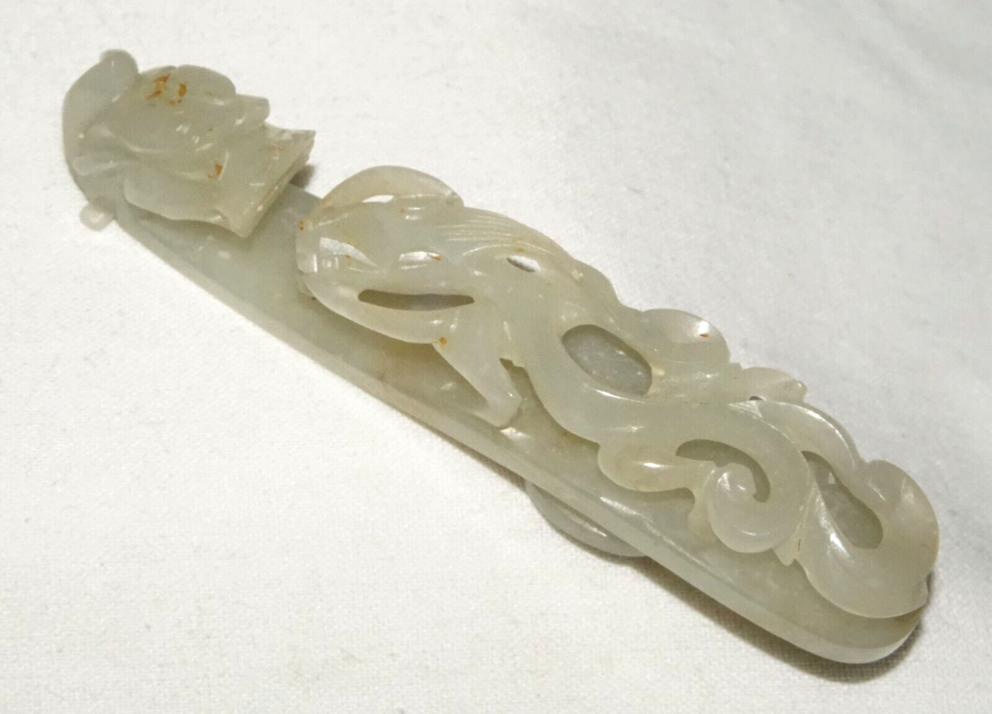 Antique Chinese Grey Green Nephrite Jade Dragon Belt Hook (UVi)#1