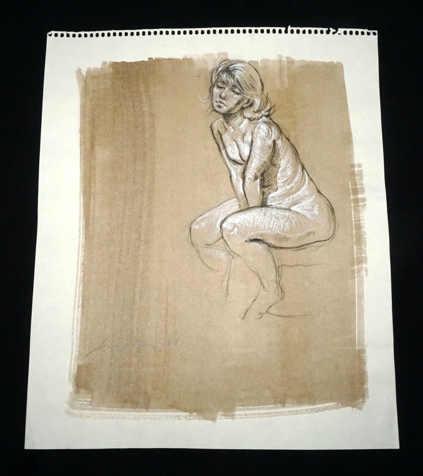 Hawaii Mixed Media Wash Painting Seated Female Nude Snowden Hodges (Sho)#122