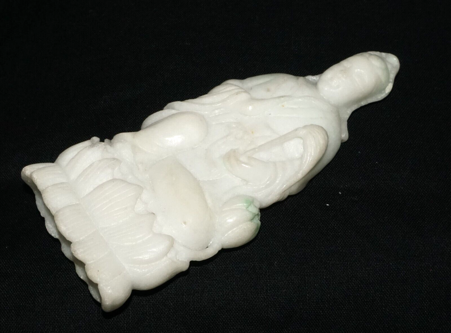 Vintage Chinese White Jadeite Jade Kwan Yin on a Lotus Base (Les)L21