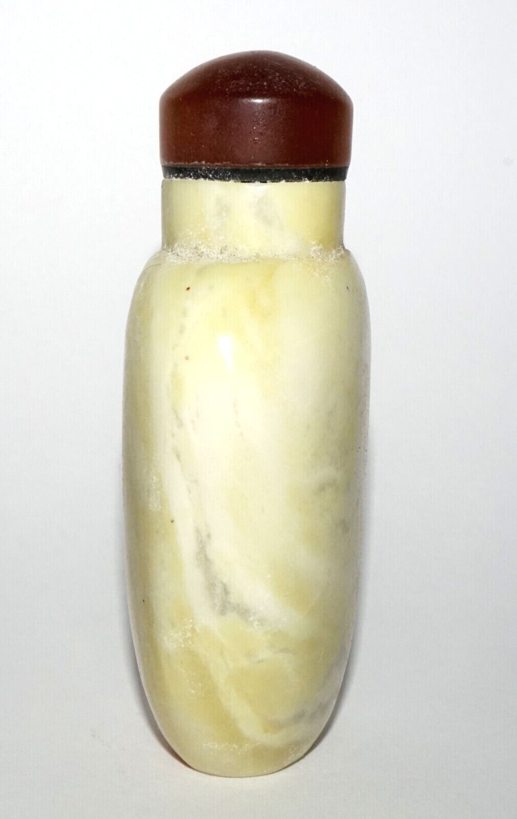 Vintage Chinese Yellow Hard Stone Carved Snuff Bottle w. Agate Stopper (LeS) G12