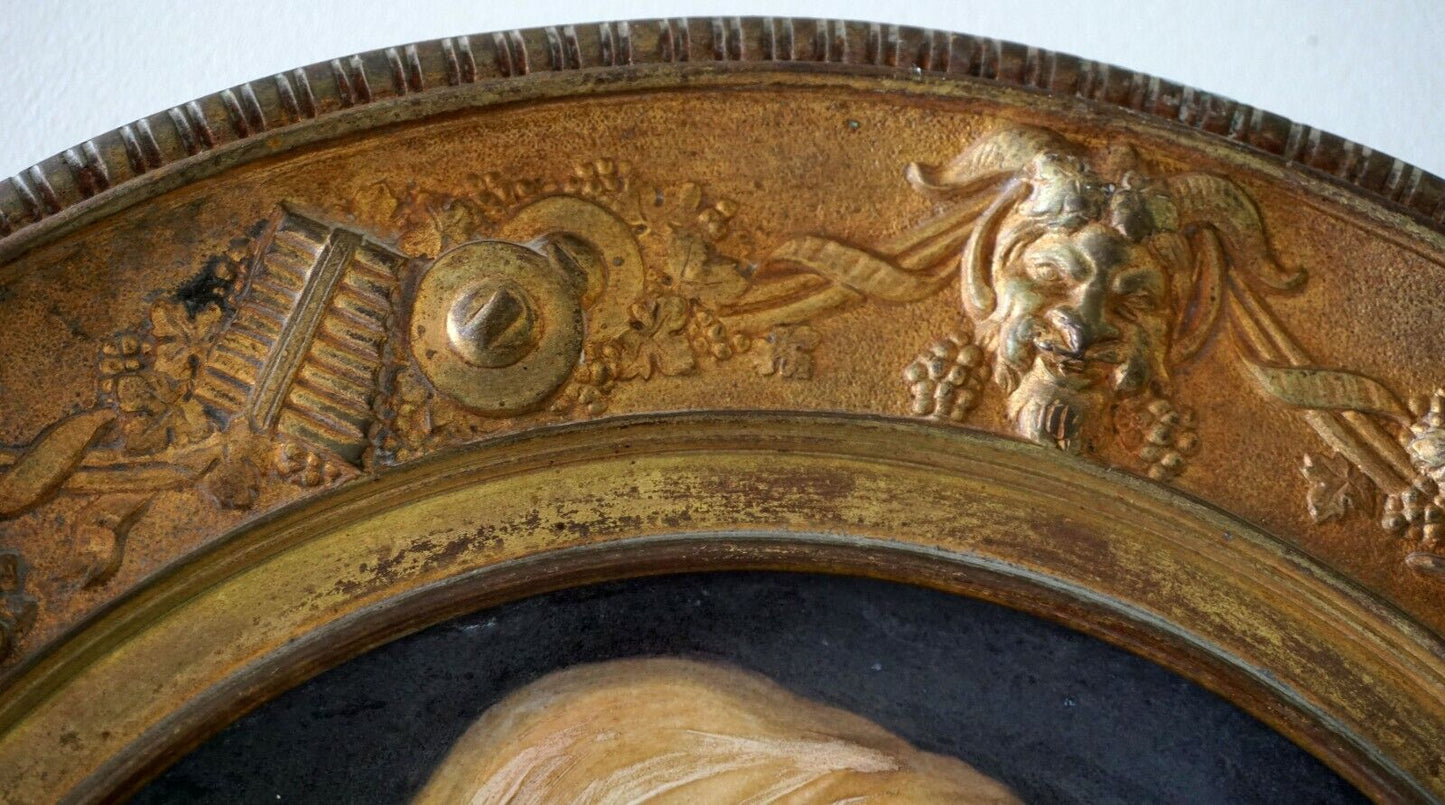 Continental Porcelain & Enamel Female Portrait Painting Gilt Bronze Frame (RiS)