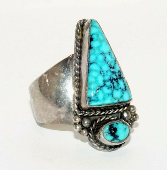 Vintage Navajo Sterling Silver Ring Sz 7 set w. Turquoise by Juan Willie (RoA)#8