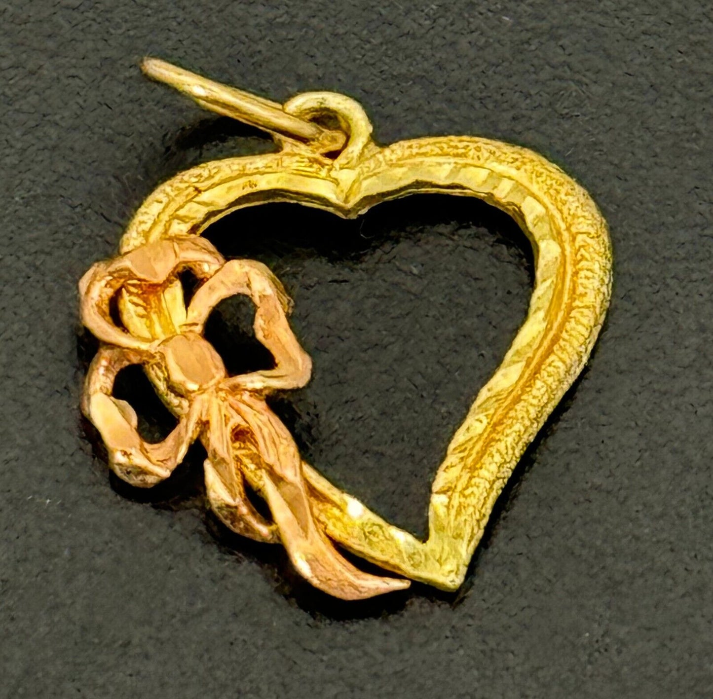 14k Multi-Toned Gold Heart Love Ribbon Pendant (MeC)