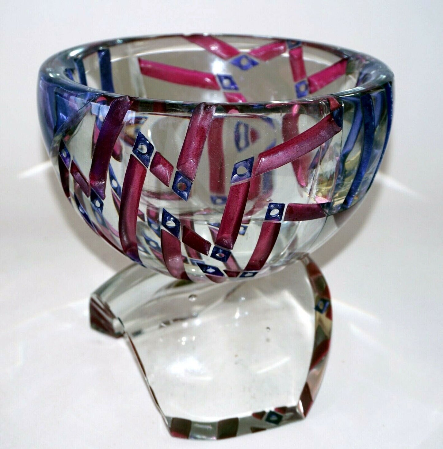 1983 US Two Part Art Glass Sculpture Balanced Bowl by Concetta Mason (MeG)