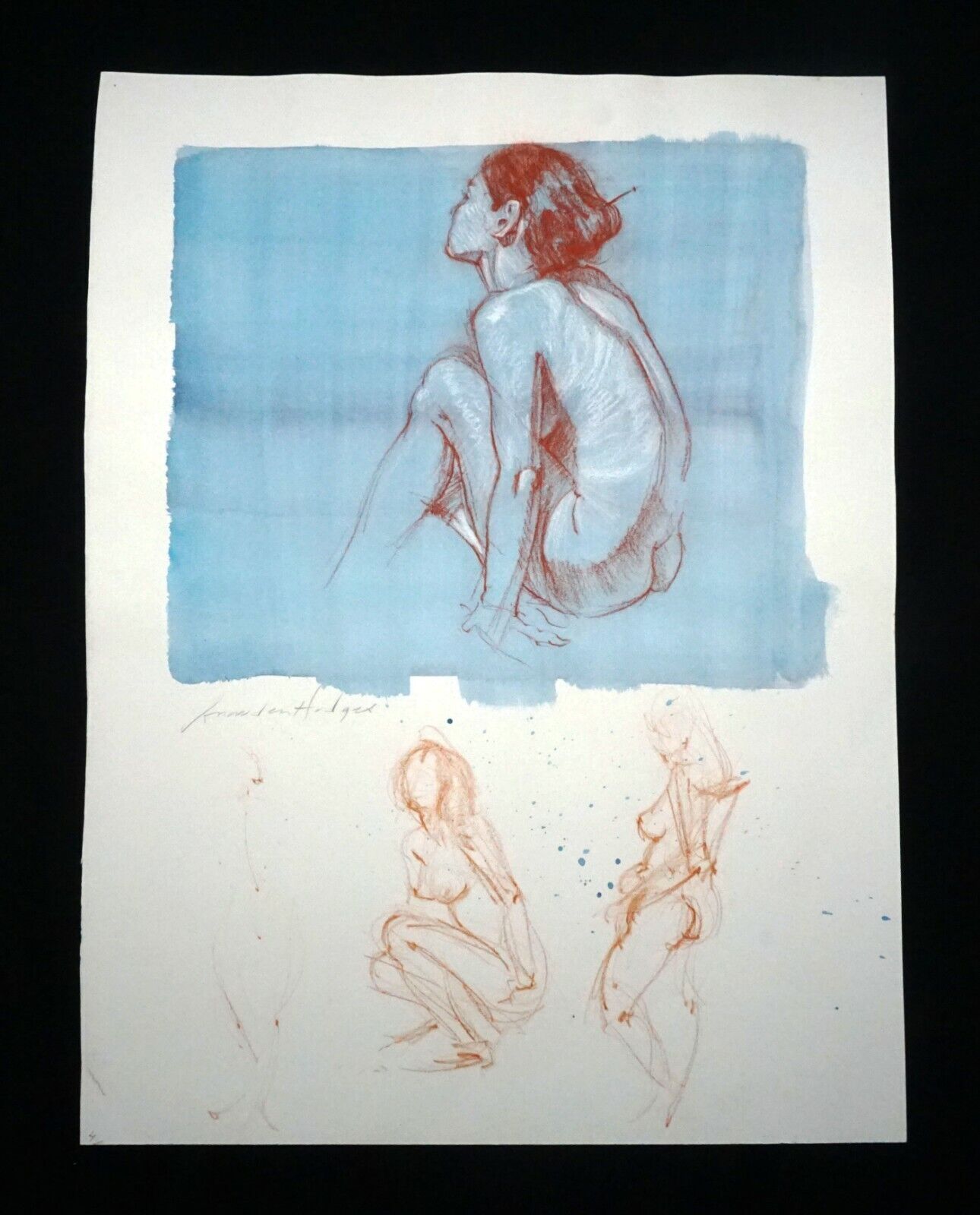 Hawaii Mixed Media Wash Painting Seated Female Nude Snowden Hodges (Sho)#118