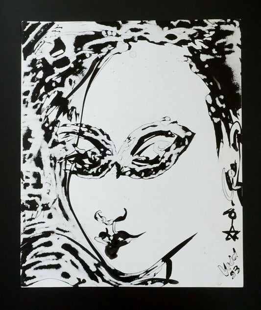 France Outsider Art Ink Painting Oriental Girl Portrait by Claude Vedel (EtJ)#64