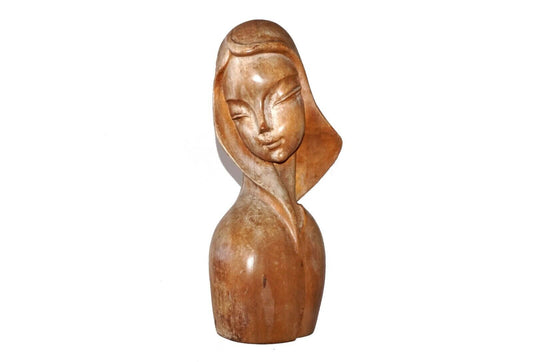 1940s Art Deco Hawaiian Madonna Bust Monekypod Wood Carving (***)