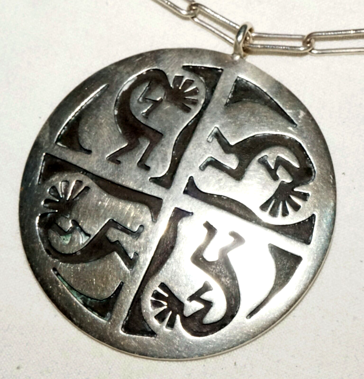 Vtg. S.W. US Sterling Silver Necklace & Pendant Kokopelli & Man in Maze (BeM)