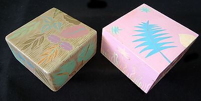 2x 1980s Haitian Wooden Covered Boxes w. Painted Floral Motif (Stea)