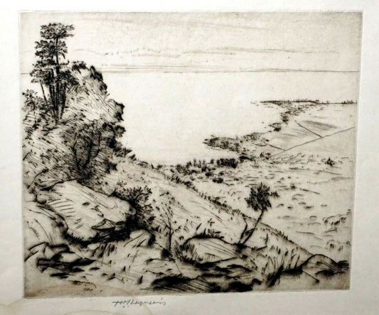 1934 Hawaii Etching Print "Kona Shore" by Huc M. Luquiens (1881-1961)(DAT)#30