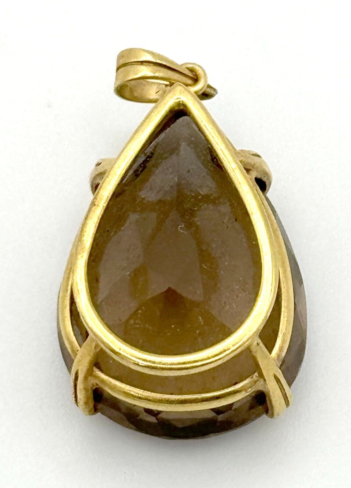 Vintage 14k Yellow Gold Pear-Cut Faceted Smoky Quartz Prong Set Pendant (McC)