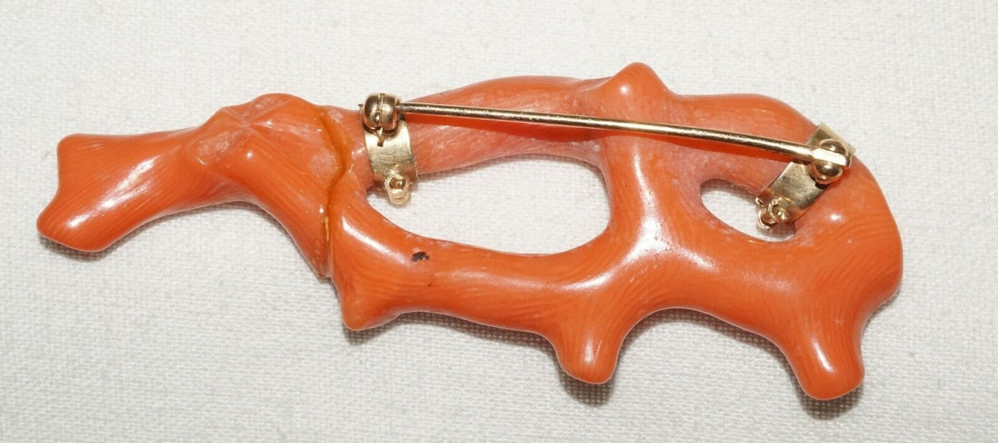 Vintage Chinese Red Coral Branch Brooch - Repaired (LeS)L22