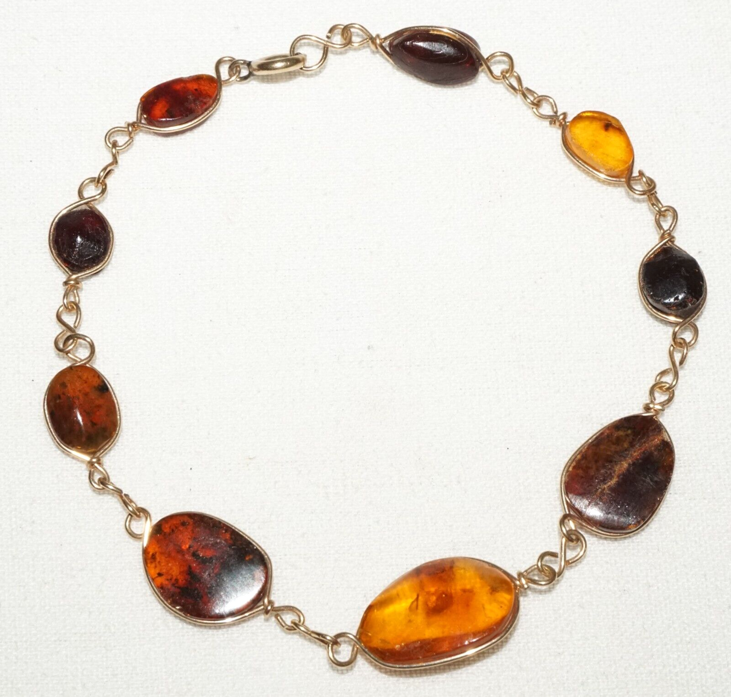 Vintage Gold Plated Link Bracelet w. 9x Wire Mounted Amber Accents (KoS) L15