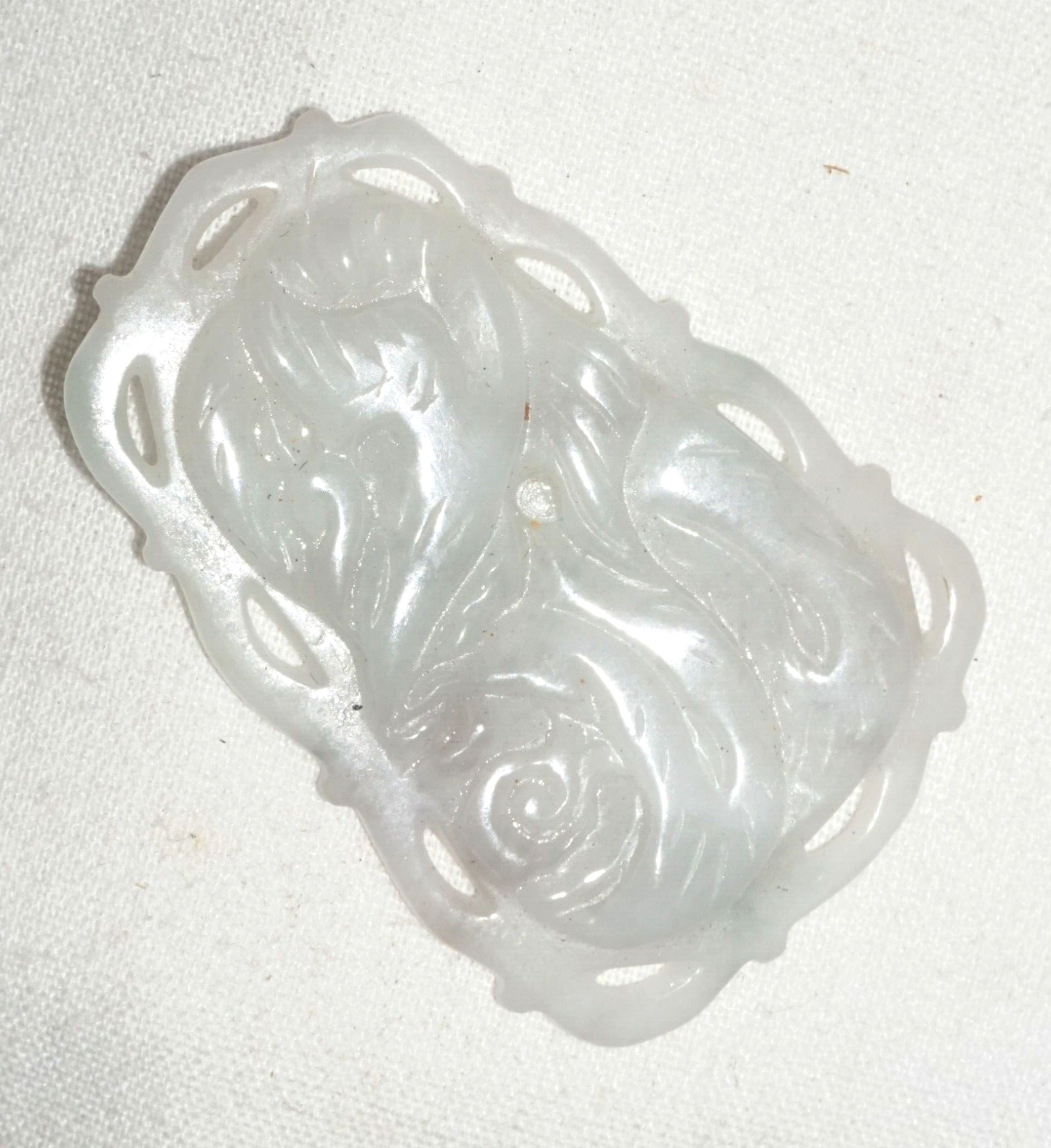 Vintage Chinese White Jade Pierced Plaque Pendant w. Curvilinear Design (***)