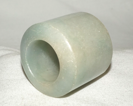 Antique Chinese Well Worn Blue Grey Jadeite Jade Archers Ring Sz. 11 (Les)L21