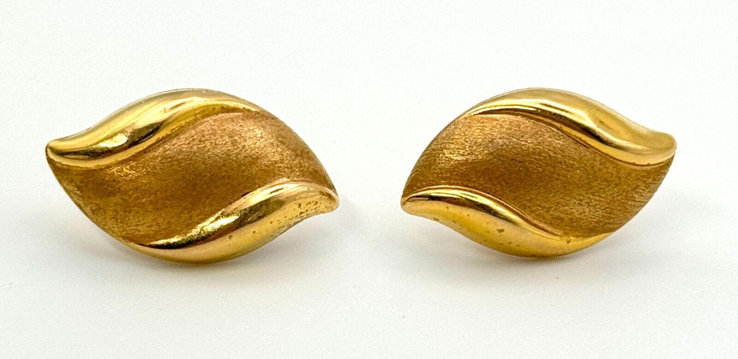 Vintage 14k Yellow Gold Satin & Glossy Freeform Earrings (KnK)