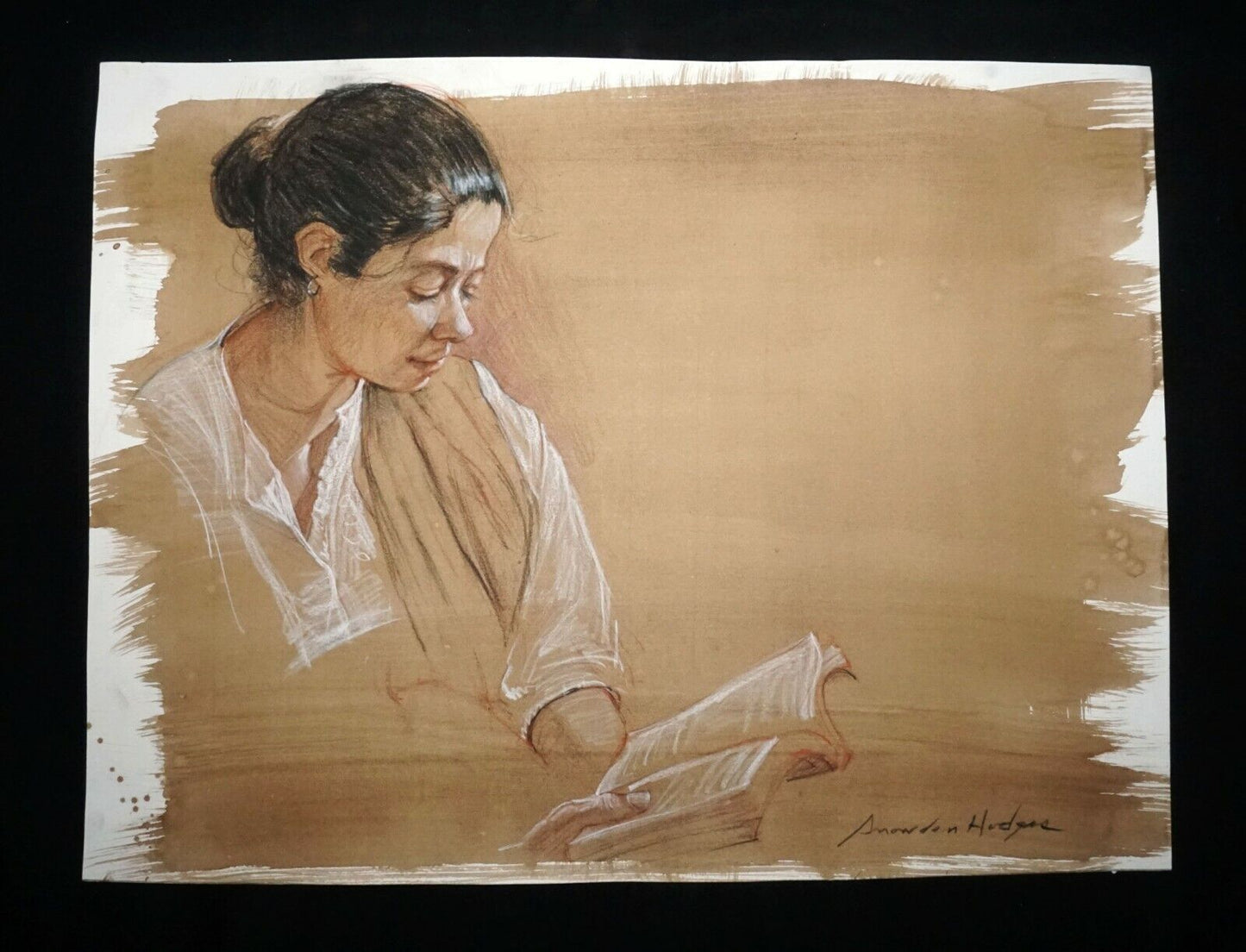 Hawaii Mixed Media Wash Painting Female Figure Reading Snowden Hodges (Sho)#114