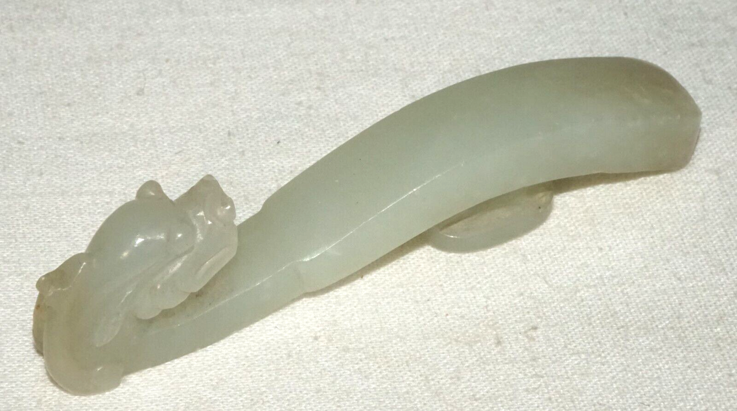 Antique Chinese Grey Green Nephrite Jade Dragon Belt Hook (UVi)#20