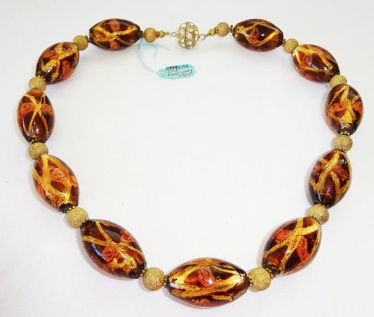 Vintage Hawaii Amber Color Glass Bead Necklace Designed by Russell Lowrey (Wel)