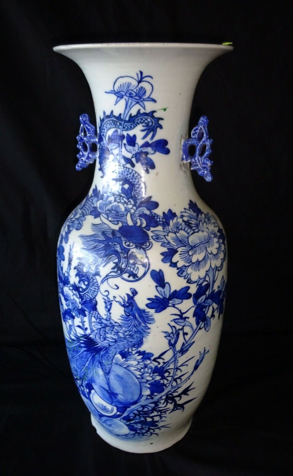 19C Chinese Porcelain B&W Vase w. Dragon & Phoenix & Pearl Motif (HeN)#2 IC