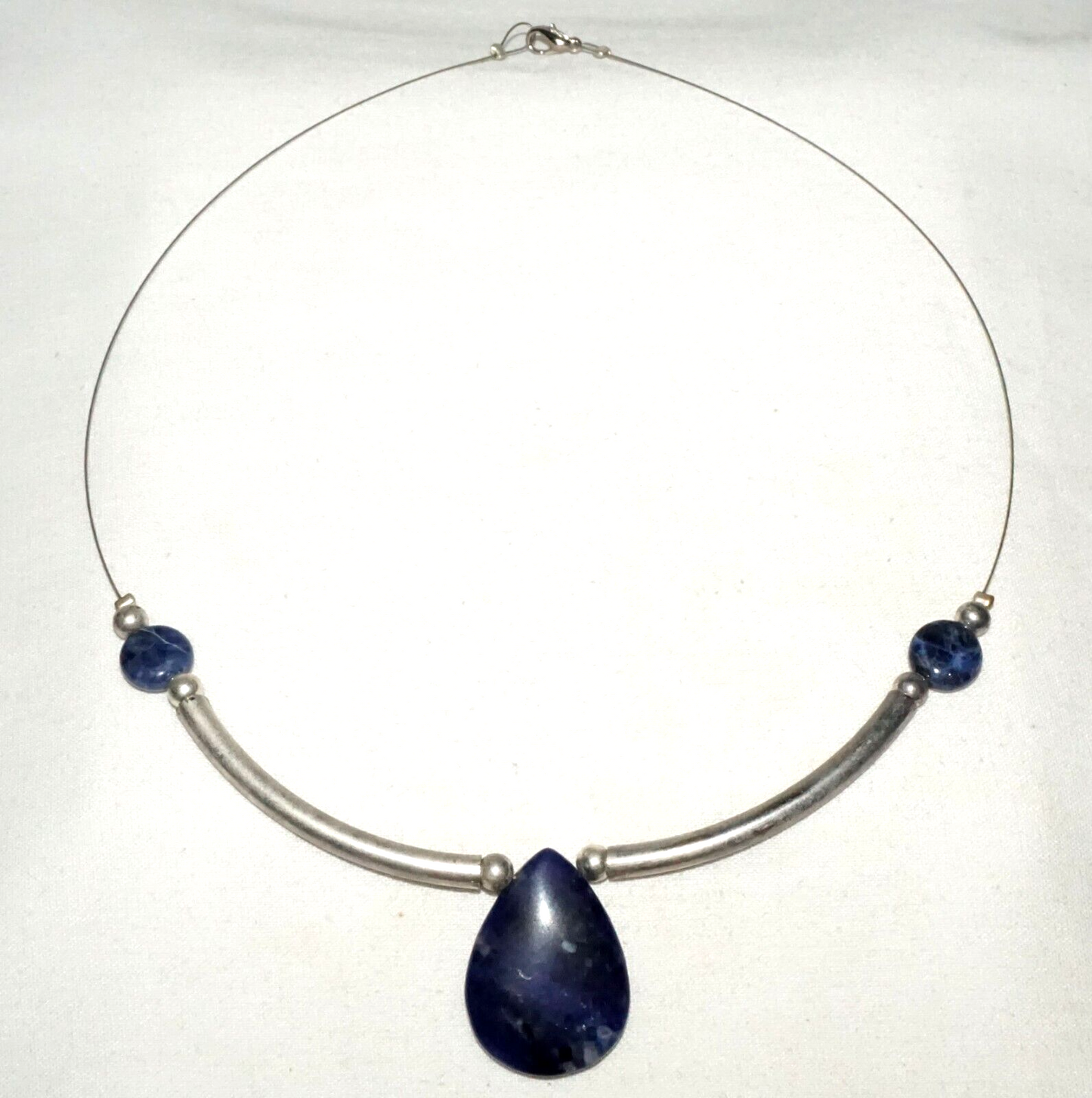 Vintage US Silver Necklace w. 3x Sodalite Bead Accents (KiL)