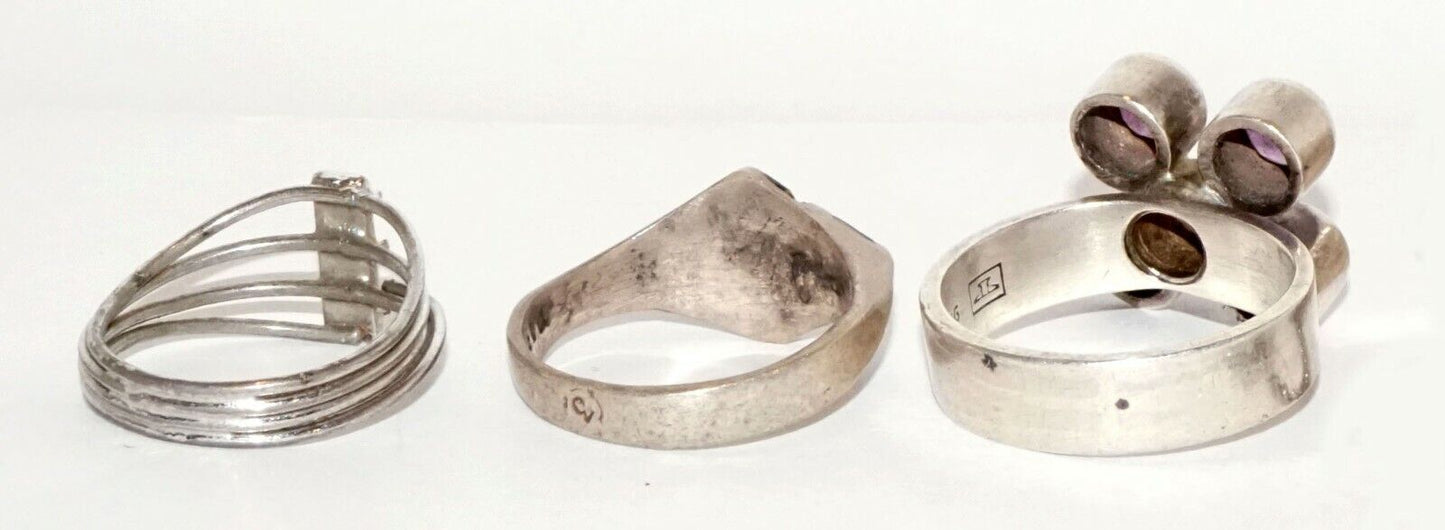 1+2Pc Mid Century Finland Sterling Silver Ring Sz 7 by Kupittaan Kulta (LeP)