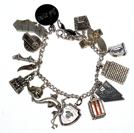 Vintage Sterling Silver Charm Bracelet w. 16x Travel & City Charms (BrM)#6