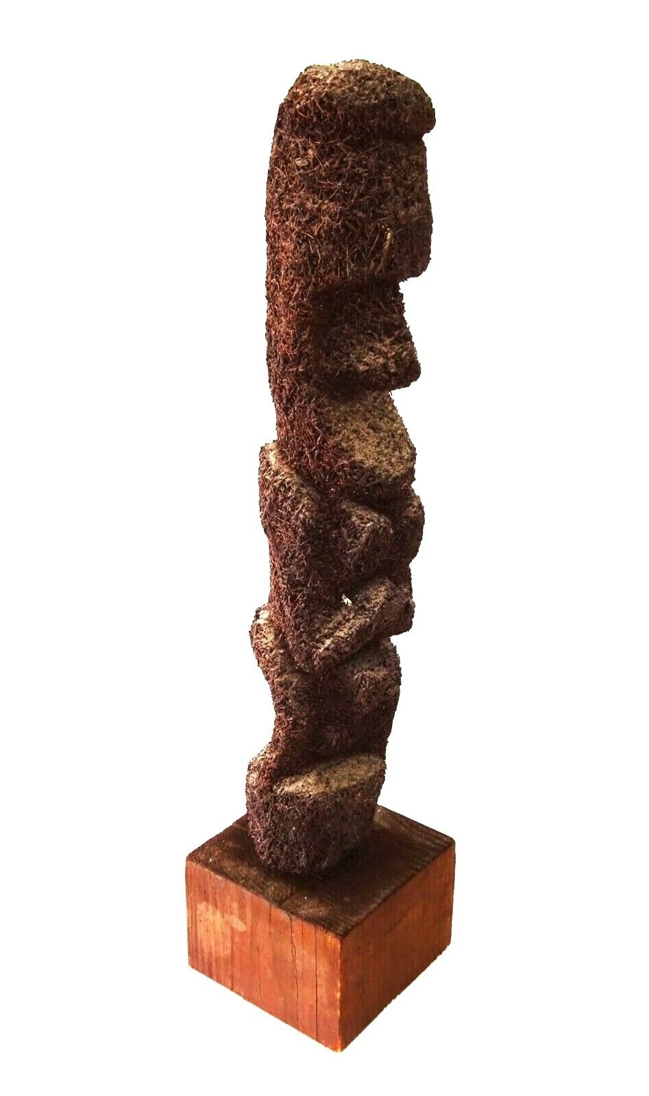 Pacific Vanuatu Tree Fern Carved Tiki Moai Female Figure on Stand (ScD)