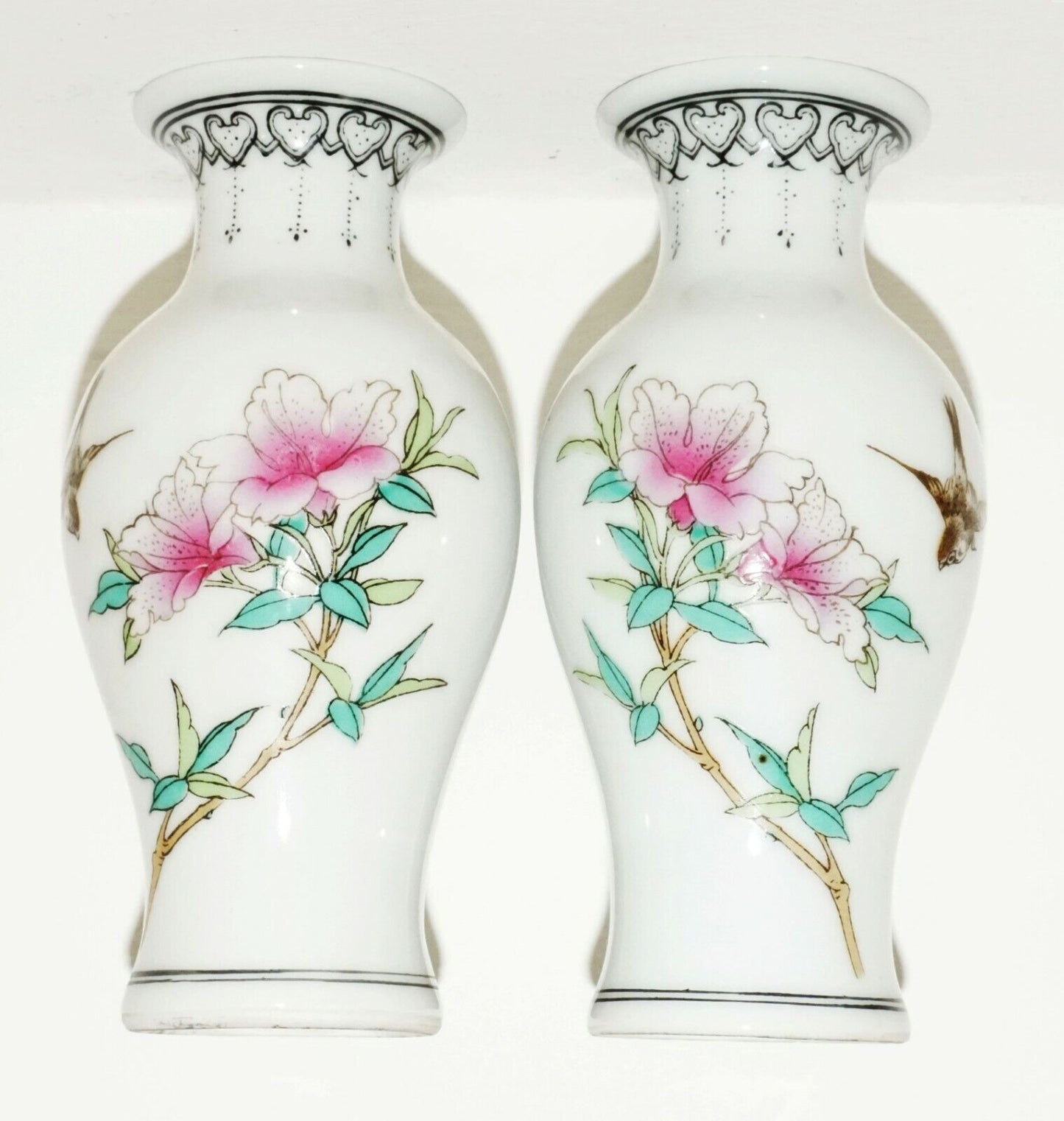 Pair of Chinese Republic Period Miniature Vases w. Flower & Bird Motifs (BrM)