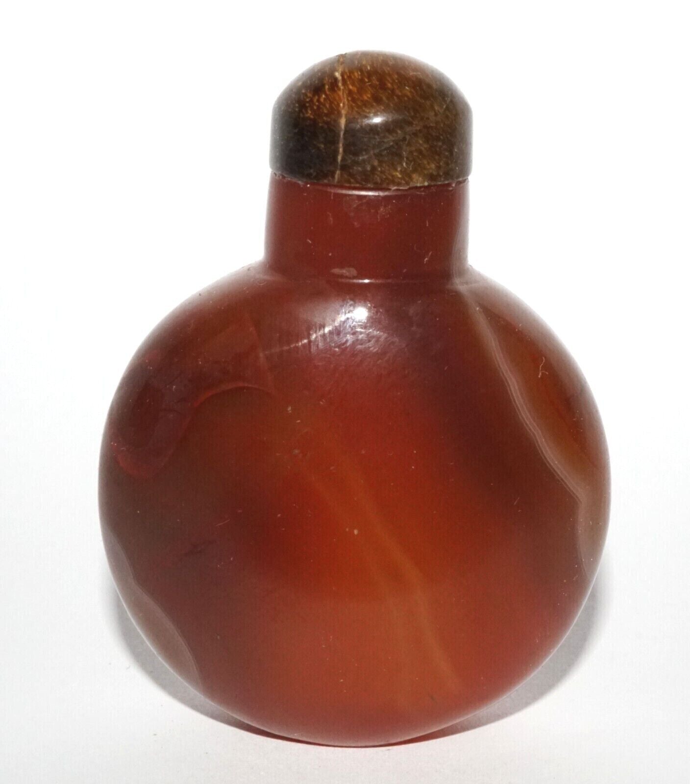 Vintage Chinese Red Banded Agate Snuff Bottle & Tigereye Stopper (LeS) G16