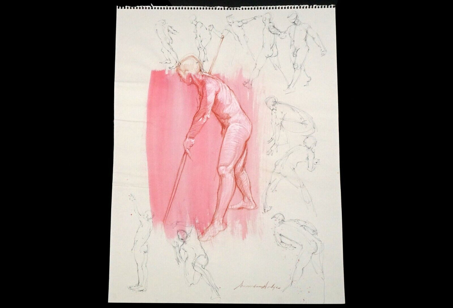 Hawaii Mixed Media WC Wash Drawing Painting Male Nude by Snowden Hodges (Sho)