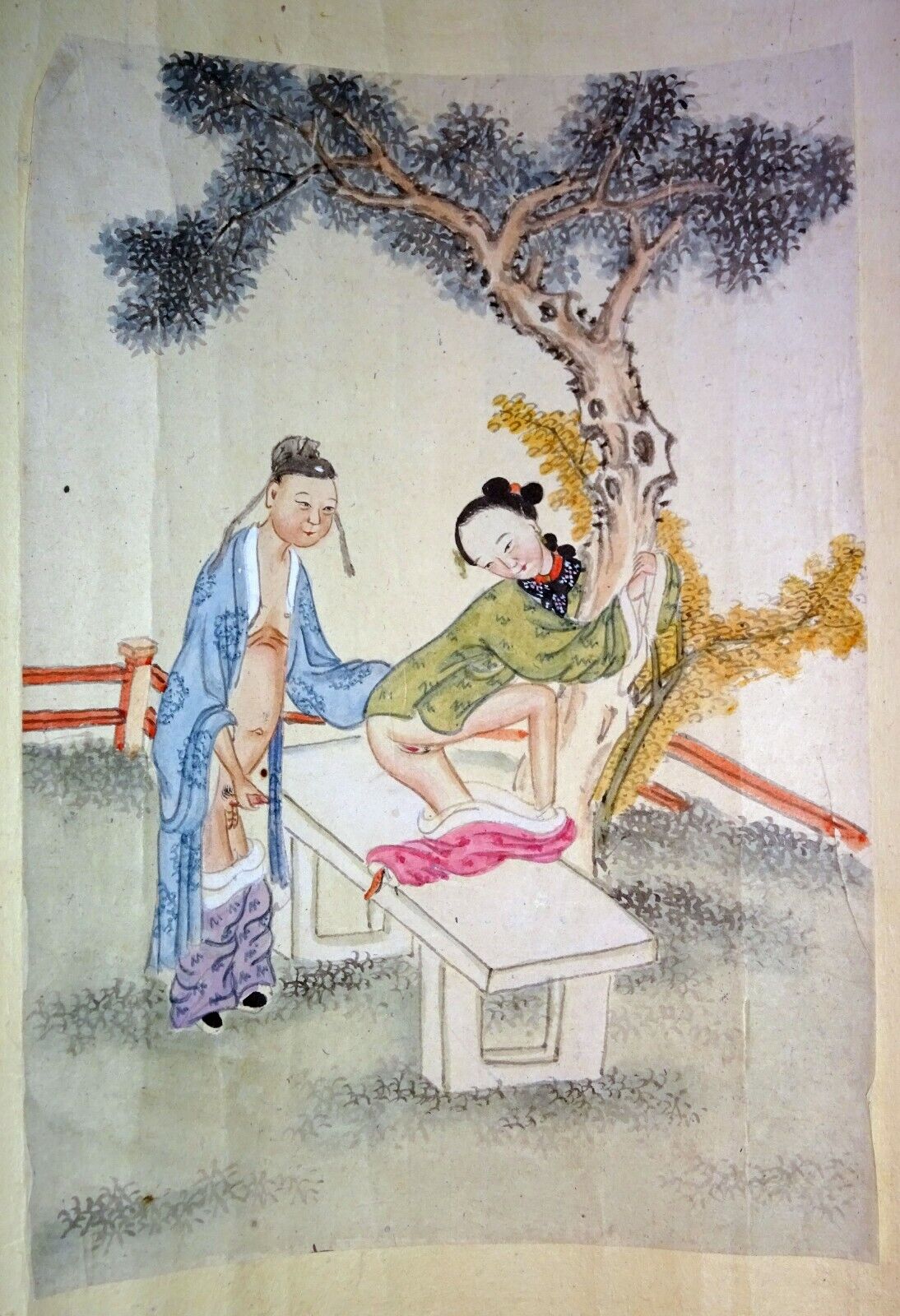 19C Chinese Erotic Pillow Color Paintings for Newly Married Couple (SoM)#2