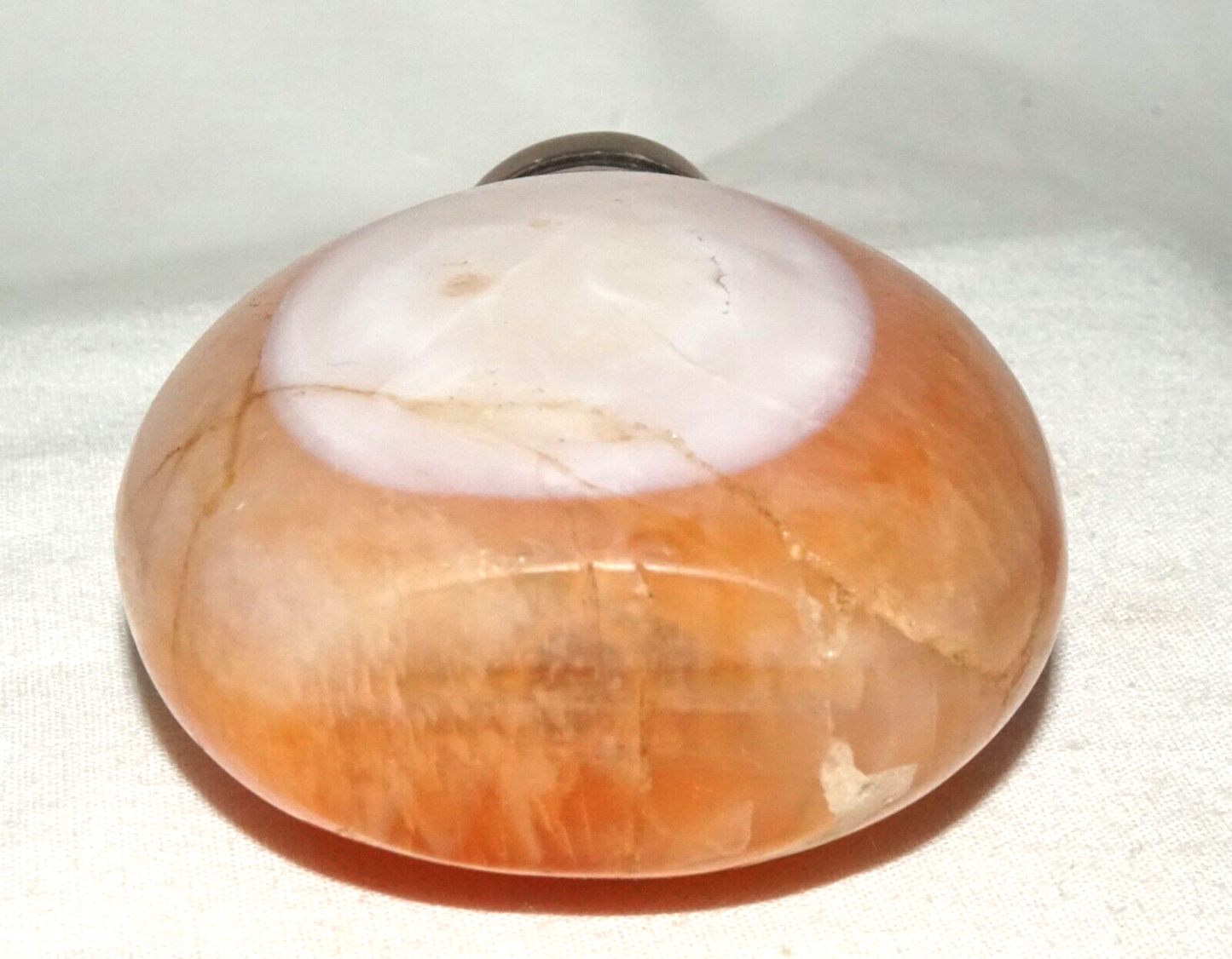 Vintage Chinese Orange & White Agate Snuff Bottle w. Stone Stopper (FeH)