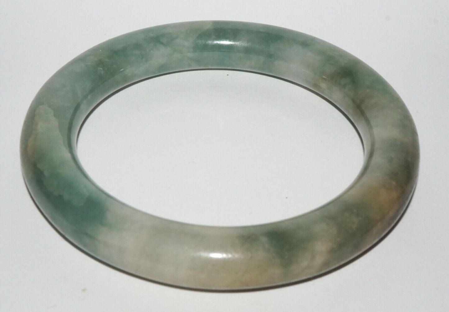 Vintage Chinese Mottled Green Jadeite Jade Bangle Bracelet (LeS) B6