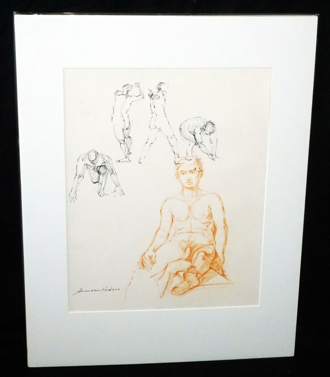 Hawaii Pen & Ink Drawing Painting Male Nude by Snowden Hodges (Sho)