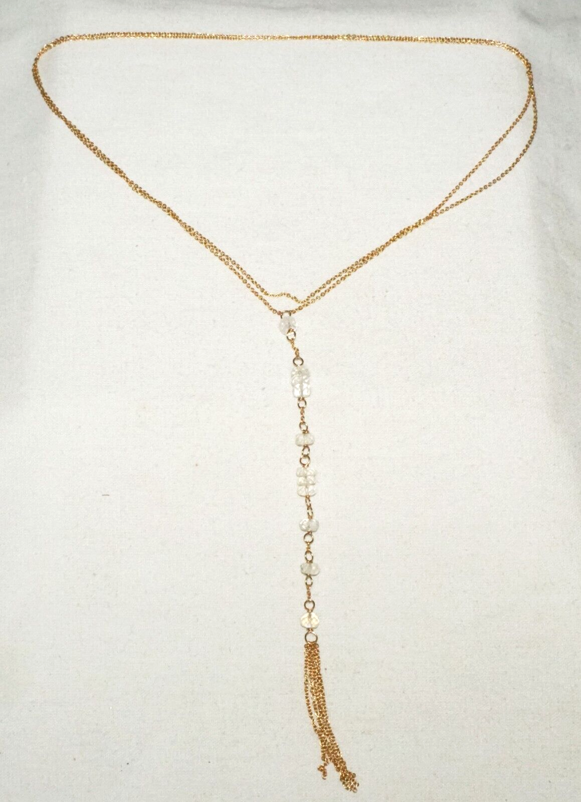 Vintage 14k Yellow Gold Chain Necklace set w. 7x Crystal Beads (KiL)