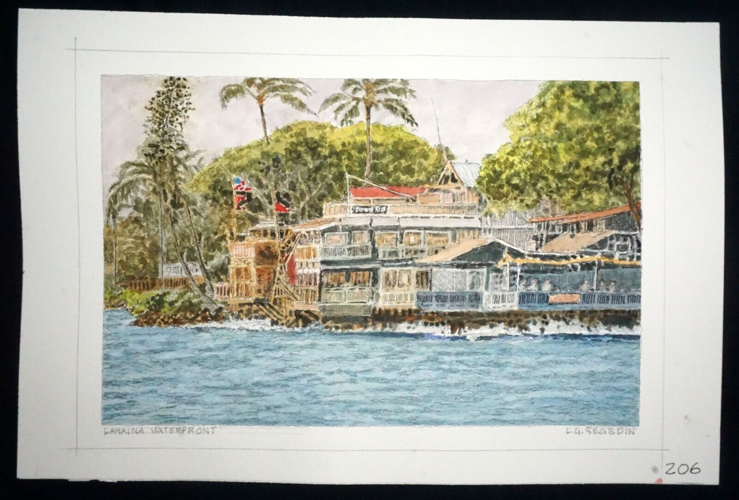 Hawaii Watercolor Painting Lahaina Waterfront Maui by Larry Segedin #206