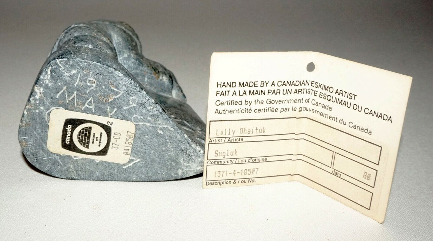 1980 Inuit Eskimo Sugluk Tribe Stone Carved Child by Lally Ohaituk (CLB)