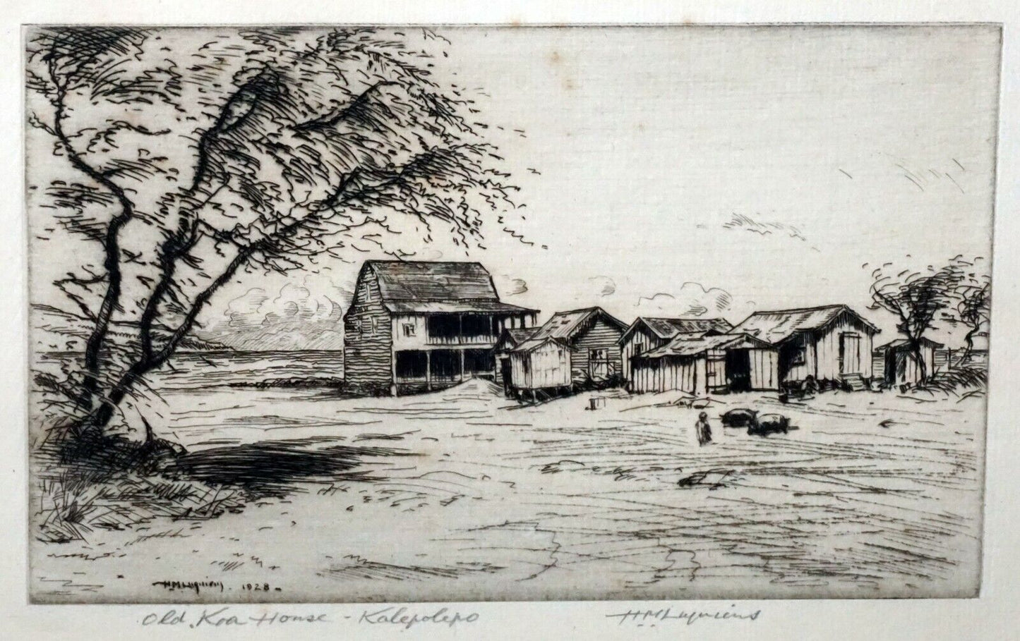 1928 Hawaii Print Etching Old Koa House Kalepolepo by Huc M. Luquiens (DAT)#29