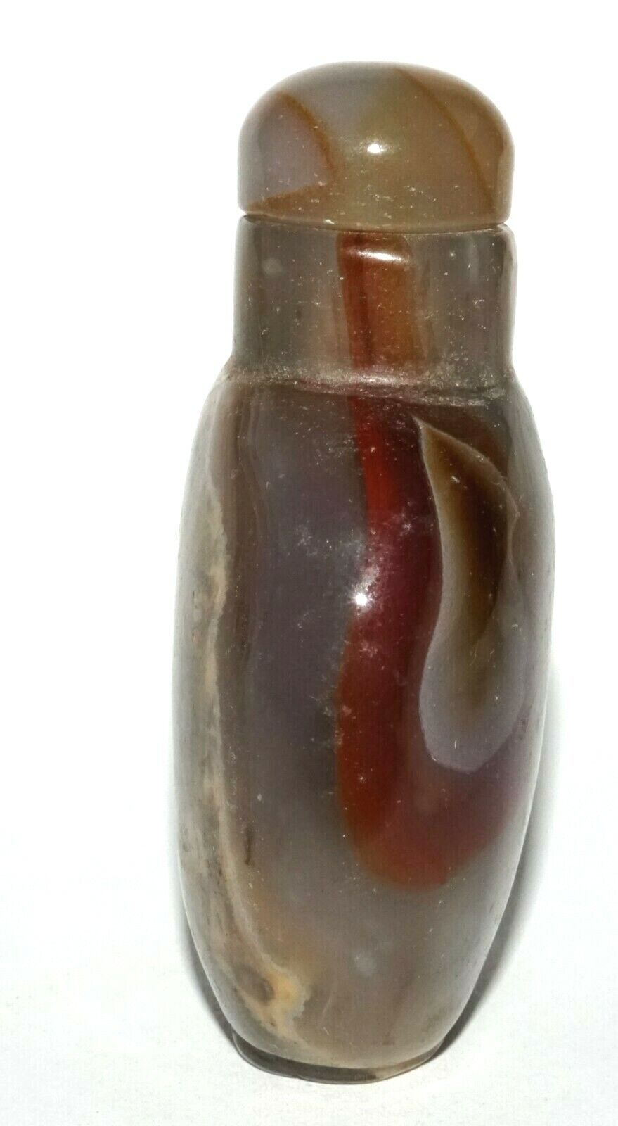 Vintage Chinese Grey Blue Red Agate Snuff Bottle w. Agate Stopper (LeS) G4